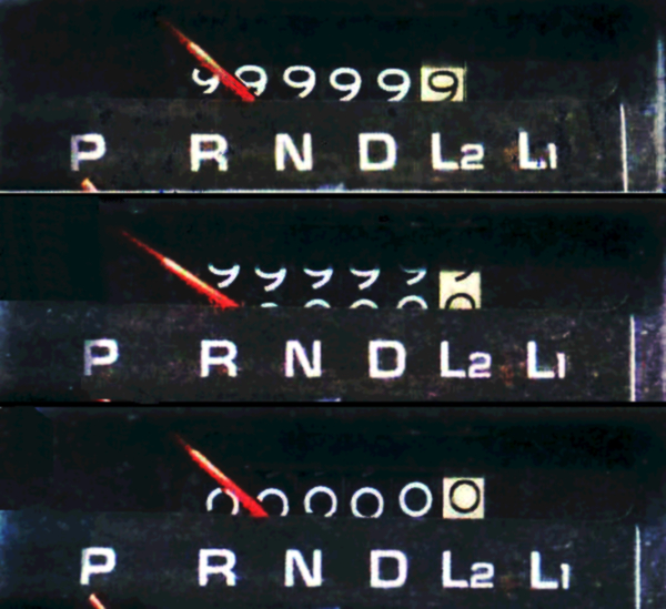 A number counter in three stages, where it overflows from 999999 to 000000 after surpassing the limit.