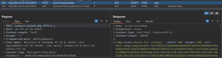 the request and response when uploading a photo is shown for reference of data being sent